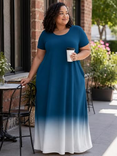 Image of PinkPatty Women's Plus Size Maxi Dresses Short Sleeve Sundress Summer T-Shirt Beach Long Dress with Pockets