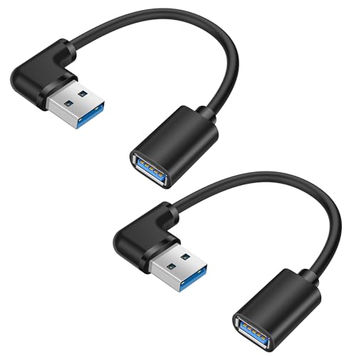 YACSEJAO 90 Degree USB 3.0 Extension Cord 2Pack 0.5FT/15CM USB Type A Male to Female 5Gbps Data Transfer Extender Converter Adapter Cable (Left Angle)