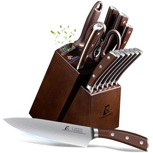 Image of CoquusAid Knife Set, Upgrade 15 Pcs Knife Block Set with Widened Ventilated Slot, German Stainless Steel Kitchen Knives Set with Sharpener, Professional Chef Knives Set, Full Tang Ergonomic Handle