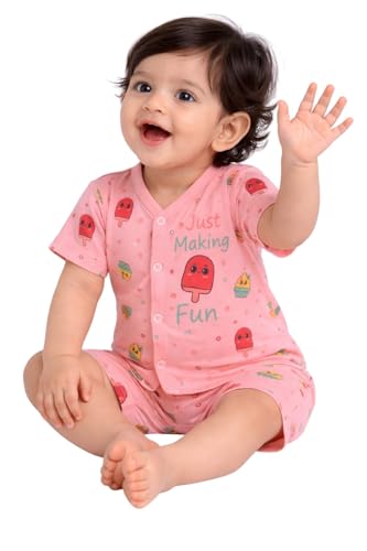 Image of Chandrika Baby Boys & Girls Regular Fit 100% Cotton Half Sleeve Jhabla & Shorts Set Pack of 3