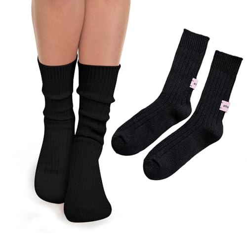 Image of Benefeet Sox Crew Socks for Women Retro Cotton Ribbed Knit Casual Socks Solid Color Athletic Sock