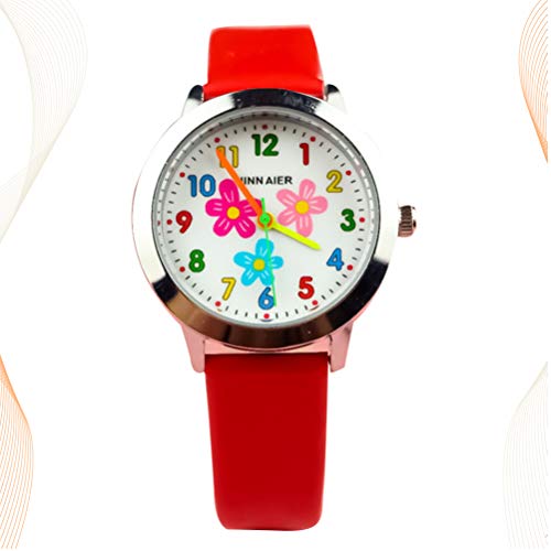 Nicerio Relógio infantil de quartzo com estampa floral, relógio de pulso infantil, relógio de couro