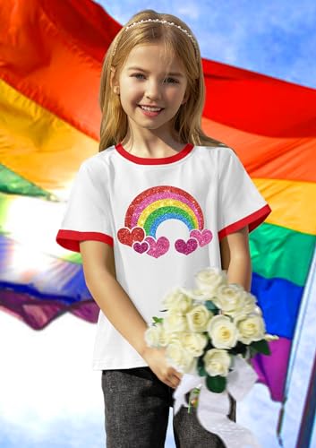 Image of Ithalt Kids Pride Shirts for Girls Boys LGBTQ Tshirt Rainbow Graphic Tee Shirt Litter Girls LGBT Gay Pride Tops 5-14y