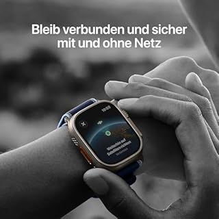 Apple Watch Ultra 3 GPS + Cellular 49 mm Premium Smartwatch für Lauftraining und Kombinationssport mit robustem Titangehäuse in Natur und Ocean Armband in Maritimblau