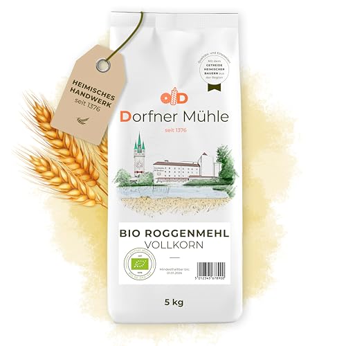 Bio Roggenvollkornmehl [5kg] - Vollkornmehl aus Bayern für rustik...