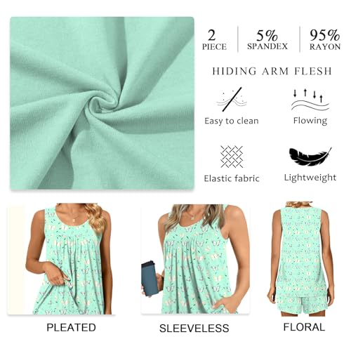 POPYOUNG Pajama Set for Women Summer Sleeveless Tank Tops Pjs Sets 2 Piece Lounge Set Comfy Shorts Sleepwear with Pockets4