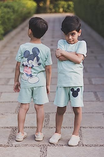 Image of Nap Chief Kids Cotton Disney Mickey & Friends Co-ord Sets for Boys & Girls, T Shirt and Shorts for Casual Wear - (DS2025Y Sage Green 9-10 Years)