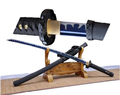 Tachi Samurai Sword,Katana,Hand Forged,Heat Tempered,High Carbon Steel Black Blade,Alloy Fittings,Full Tang