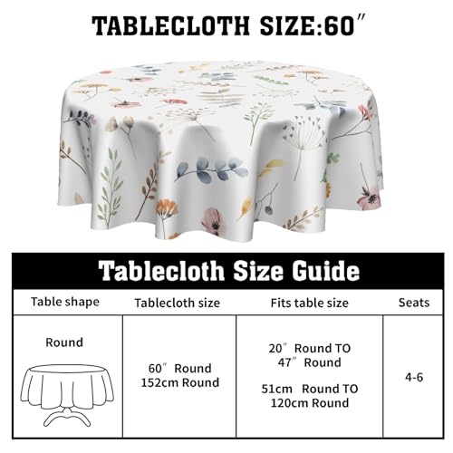 Spring-Summer-Leaf-Floral-Tablecloth-Round-60-Inch-Rustic-Watercolor-Flower-Leaves-Decorative-Table-Cloth-Washable-Wrinkle-Stain-Resistant-Polyester-Farmhouse-Table-Cover-For-Party-Picnic-Dinner Spring Summer Leaf Floral Tablecloth Round 60 Inch Rustic Watercolor Flower Leaves Decorative Table Cloth Washable Wrinkle Stain Resistant Polyester Farmhouse Table Cover For Party Picnic Dinner