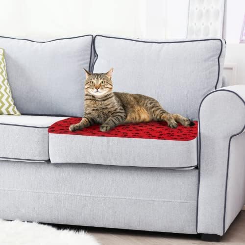 DIGIFLEX 3PC Large Bright Pet Blankets  Washable Soft Fleece Dog / Cat Throw Blanket - Paw Print Design  Fluffy Bed / Warm Cage Cover for Small Pets  Bedding for a Puppy & Kitten  Red Pink Blue