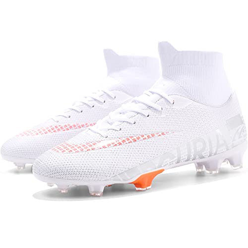 Xjiodf Men's Soccer Cleats Fg/Ag Football Shoes With High-Tops Lace-Up Non-Slip Spikes Outdoor Firm Ground Rugby Cleat White Eu 45 #TOP7