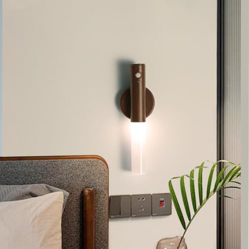 Image of Rechargeable Motion Sensor Night Light, Magnetic Portable BedsideLight, Battery Powered LED Wall Light, Wireless Stair Light for Bathroom, Hallway, Bedroom(Walnut Wood 2PCS)