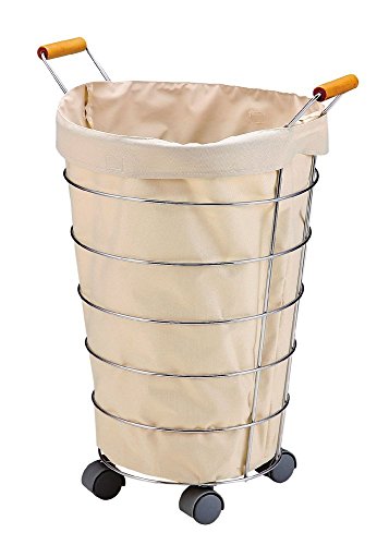 M.V. Trading Rolling Chrome Laundryr Basket Basket with Canvas Bag, White