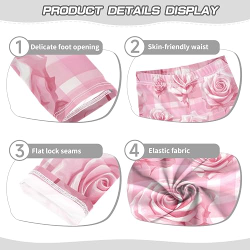 Pink Checked Rose Girls Leggings Ultra Soft Compression Yoga Gym Pants for Kids 4-10T3