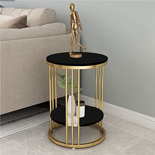 Image of Al Hama Round Coffee and Side Accent End Table with Engineered Wood Tabletop and Gold Powder Coated Metal Frame for Living Room (Gold & Black)