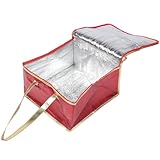 SHOWERORO Bolsa Térmica Reutilizable de Tela No Tejida Aislamiento Duradero Bolsa Isotérmica con Cremallera para Comida Caliente Portátil para Oficina Escuela y Picnic Roja con Borde Dorado