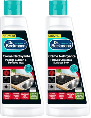 Dr. Beckmann - Crème Nettoyante Plaques Cuisson et Inox - Nettoyant Inox Cuisine 3en1 Nettoie, Protège et Fait Briller - Produit Ménager Avec des Noyauts d'Abricots...
