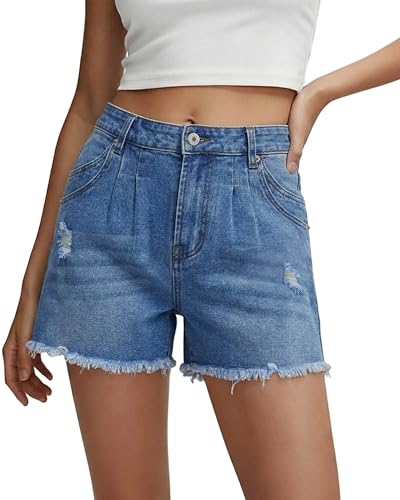 Image of onlypuff Womens Jean Short Cut Off Denim Shorts High Waist Ripped Distressed Stretchy