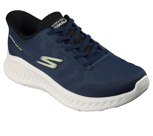 Skechers Go Walk Now Payton, Chaussures pour Homme, Tissu Bleu Marine, Passepoil Blanc, 41,5 EU