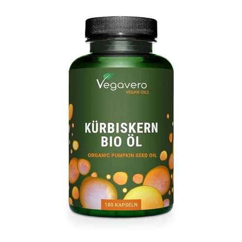 Pumpkin Seed Oil Vegavero® | El Único Orgánico | Aceite Semillas Calabaza | 180 Cápsulas | Prensado En Frío | Sin Aditivos & Vegano | Incontinencia & Próstata | Sin Gelatina