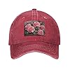 HJFCZH Black Adult Baseball Cap Hat Pink Roses Printing for Men and Women Comfort Adjustable, Red, One size #1
