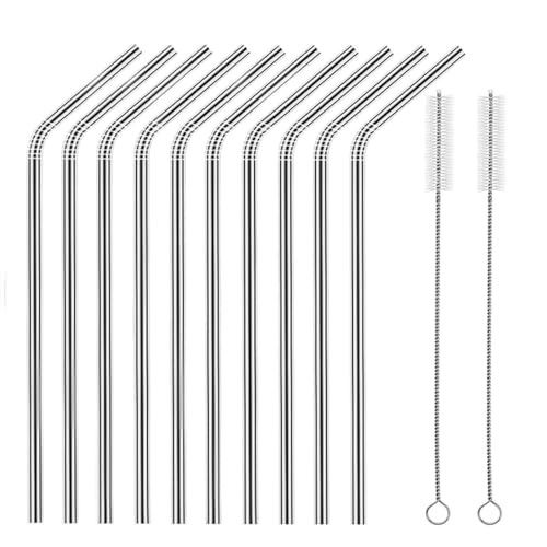 7 Best Bent Reusable Straws That Make Sipping a Breeze 2 HuaQi Set of 10 Stainless Steel Reusable Straws