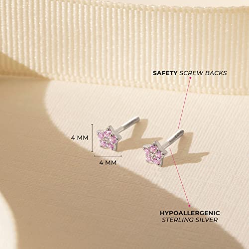925 Sterling Silver Babies Pink Cubic Zirconia Tiny Star Screw Back Earrings, Safety Screw Backs for Baby Girls & Toddlers with Sensitive Ears- Little Star Stud Earrings, Celestial Earring Set4
