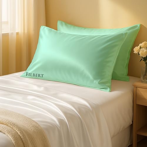 Image of Filbert Premium Satin Pillow Covers | Silky Satin Nights Where Comfort Meets Glamour | Best Gifting Collection - 18 inchx28 inch Inch - Aqua Green
