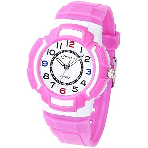Kids Watches,Children Analogue Quartz Watch for Boys Girls Kids Waterproof Time Teach Watches, Color Dial Soft Band Wrist for Kids Sport Outdoor Wrist Watches (Purple 8565) Cover