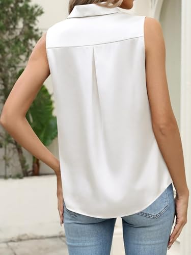 Image of Cicy Bell Womens Summer Satin Tank Tops Silky Casual Dressy V Neck Sleeveless Button Down Shirts Loose Fit Work Blouses