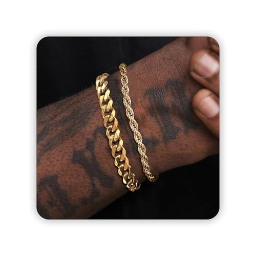 Pealicious Gold Bracelets for Men as Gold Chain for Men Boys Bracelet, Stainless Steel Gold Cuban Link Bracelet for Men as Waterproof Gold Jewelry for Men Nephew Coworker Friend Son Brother