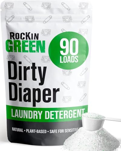 Image of Rockin' Green Laundry Detergent, Plant based, All Natural Laundry Detergent Powder, Vegan and Biodegradable Odor Fighter, Safe for Sensitive Skin (Baby Cloth Diaper 90 Loads Unscented)