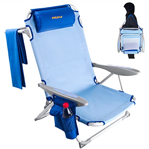 #WEJOY Backpack Folding Beach Chairs Lightweight Lay Flat 4-Position Heavy Duty Camping Chair Seat High Back Portable Outdoor Chair Hiking Camp Chair Lawn with Shoulder Strap,Lightblue