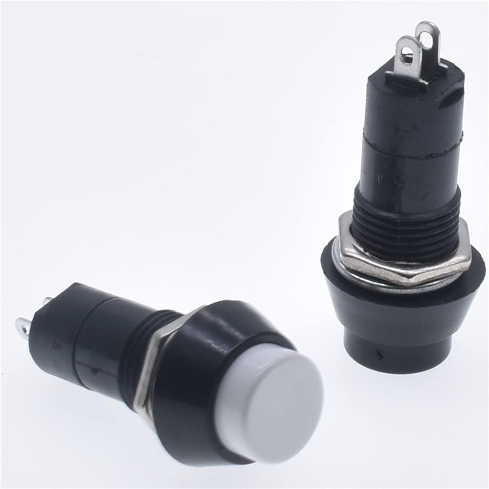 Commutateur plastique 12mm 3A 250V AC bouton-poussoir blanc 2 broches
