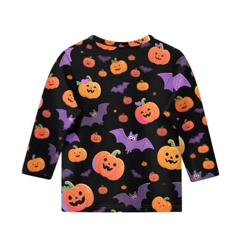 Girls Halloween Long Sleeve Shirt Cute Pumpkins Print Soft Crewneck Casual Top for Kids Holiday Party3