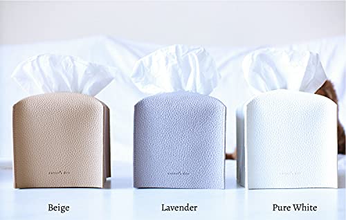 Tissue Box Cover Holder, Square With Bottom Belt By Carrot's Den - Pu Leather Decorative Organizer For Tabletop, Bathroom, Car, Office | Pure White #TOP3
