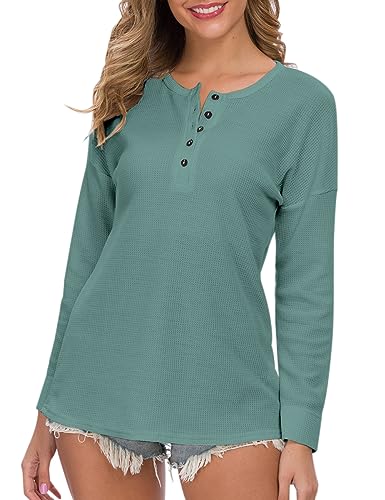 Image of MOLERANI Womens Long Sleeve Waffle Knit Henley Shirts Tunic Tops