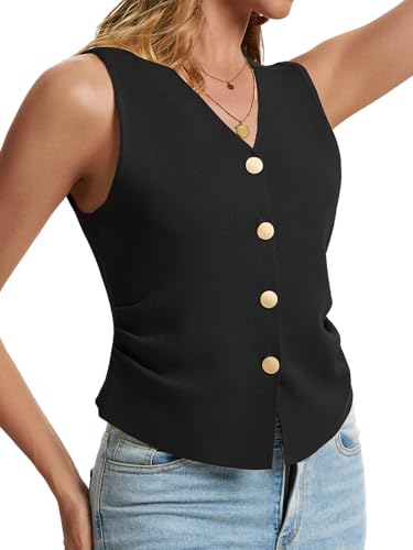 Image of Sweater Vest Women Dressy Button Up Knit Sleeveless Tank Tops Work Business Casual Outfits Summer