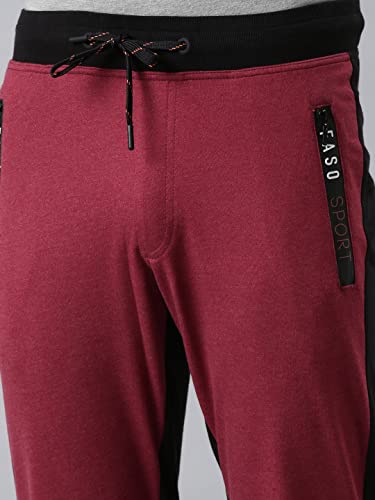 Image of F A S O Men's Super Combed Cotton Joggers | Color Block Design | Comfort Fit | Drawstring | Casual, Gym & Lounge Wear