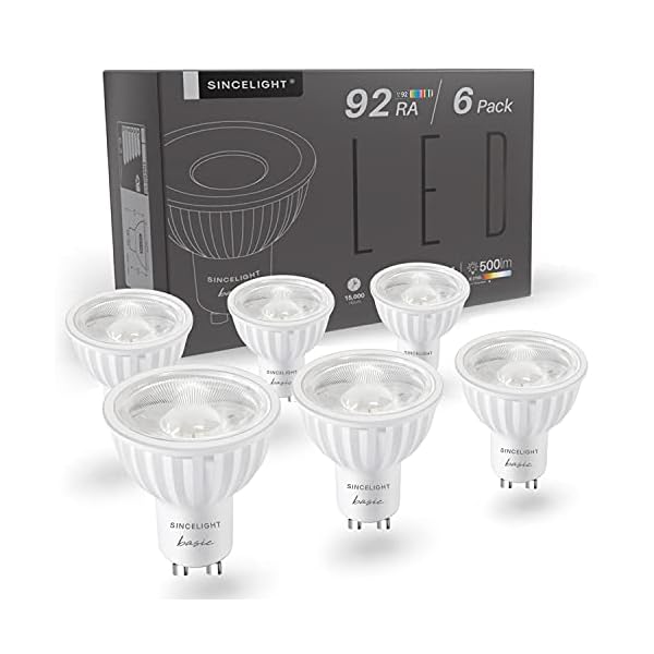 SINCELIGHT GU10 LED Leuchtmittel Deckenspots Reflektorlampe mit 100° Ausstrahlungswinkel, 6W(550Lumen)≈50W Halogen, RA≈92, Kaltweiß 6000K, Nicht Dimmbar, 6er-Pack – Bild 3
