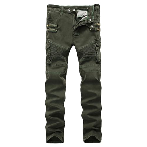 Jeans zippés multi-poches pour hommes coupe slim cargo straight
