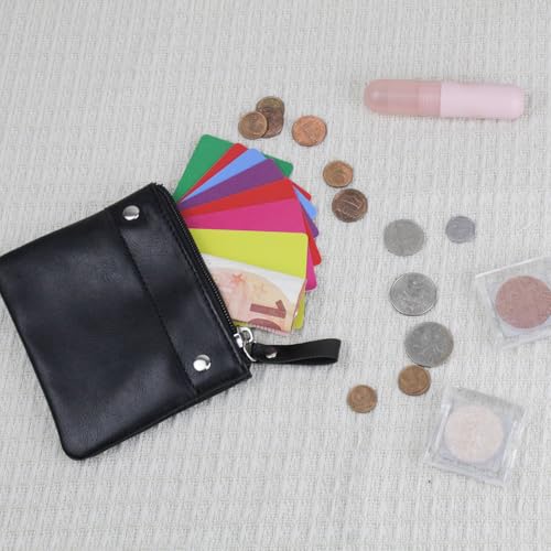 Coin Purse for Men Women, Soft Leather Change Wallet Small Coin Pocket with Zipper for Storing Coin Cards Keys (Black)4