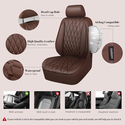Image of CAR PASS Piping Luxury Faux Leather Seat Covers Full Set, 5 Seats Anti-Slip Waterproof Seat Covers Compatible with Front Armrests, Universal Fit for Suvs,Vans,Trucks,Airbag Compatible, Pure Brown