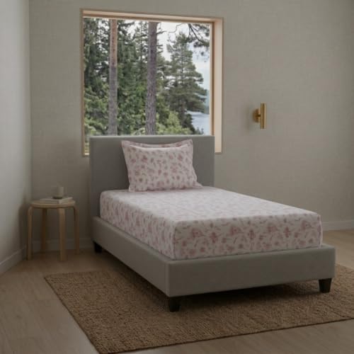 Image of Linen Home Cotton Percale Fitted Bedsheet Set Single Size Floral Mauve