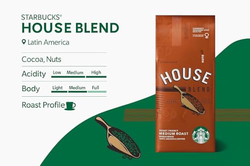 Image of Starbucks House Blend Medium Roast Whole Bean Coffee, 100% Arabica, Cocoa & Toffee Notes 250g (Product Of ‎United States of America) From DECADENT