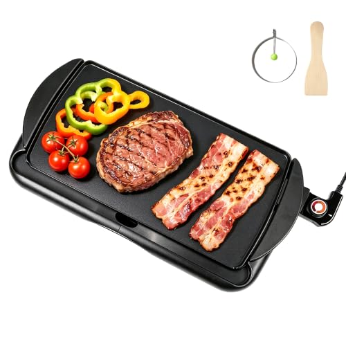 Image of 20 inch Electric Griddle, Ceramic Non-Stick Baking Pan Attemperation Griddle, 1400W Family-Sized Electric Skillet Extra Large Surface and Adjustable Temperature, Slide-Out Drip Tray, Black
