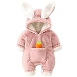 [Fairy Baby] エルフ ベビー ロンパース 冬 ベビー服 女の子 カバーオール ジャンプスーツ ウサギ フード付き 長袖 裏起毛 赤ちゃん服 新生児服 厚手 防寒 人参付き コスチューム ピンク 66cm