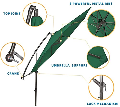 Qdy -3M/10Ft Garden Banana Parasol, Patio Cantilever Umbrella, Outdoor Hanging Sun Shade Canopy With Crank Handle & Height Adjustable For Garden Backyard Pool,3 Green #TOP1