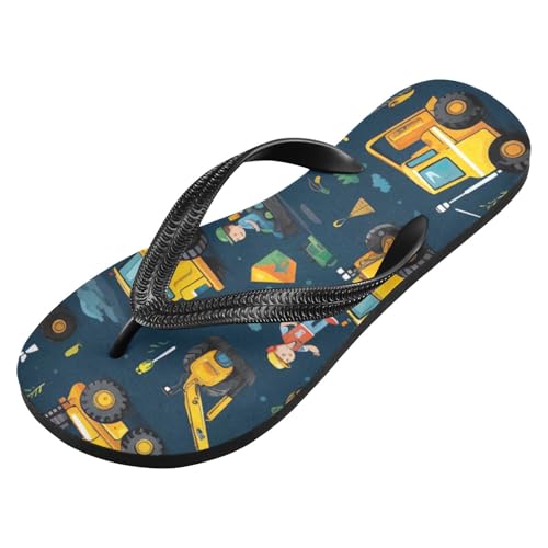 Carton Bulldozer Vehicle Beach Summer Casual Flip Flop Sandals Non-Slip Quick Dry for Women Men 214B2726