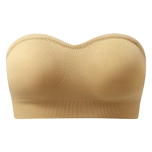 Image of DOCUMO Bandeau Bra Non-Slip Silicone Seamless Tube Top Bra (Beige# Strapless, Small)